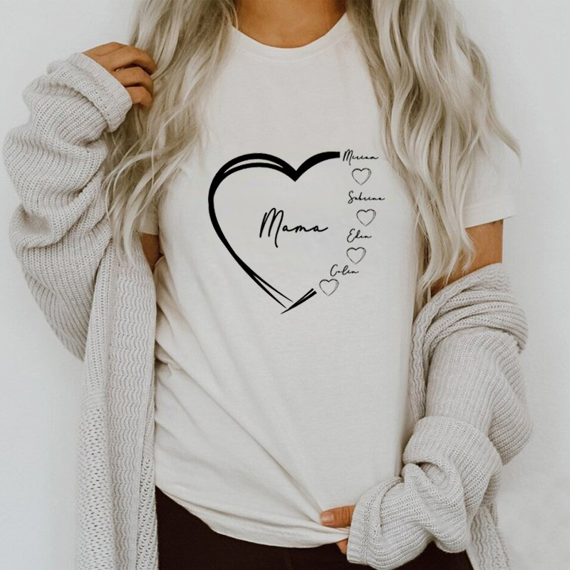 Personalized T-shirt with Hearts of Custom Name for Best Mom