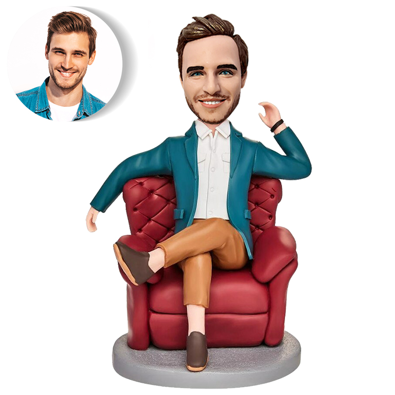Bobblehead personalizzato regalo per l'uomo seduto sul divano