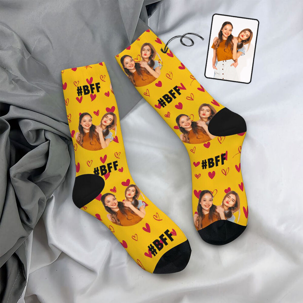 Custom Face Socks #BFF Add Multiple Photos as a Gift for Besties