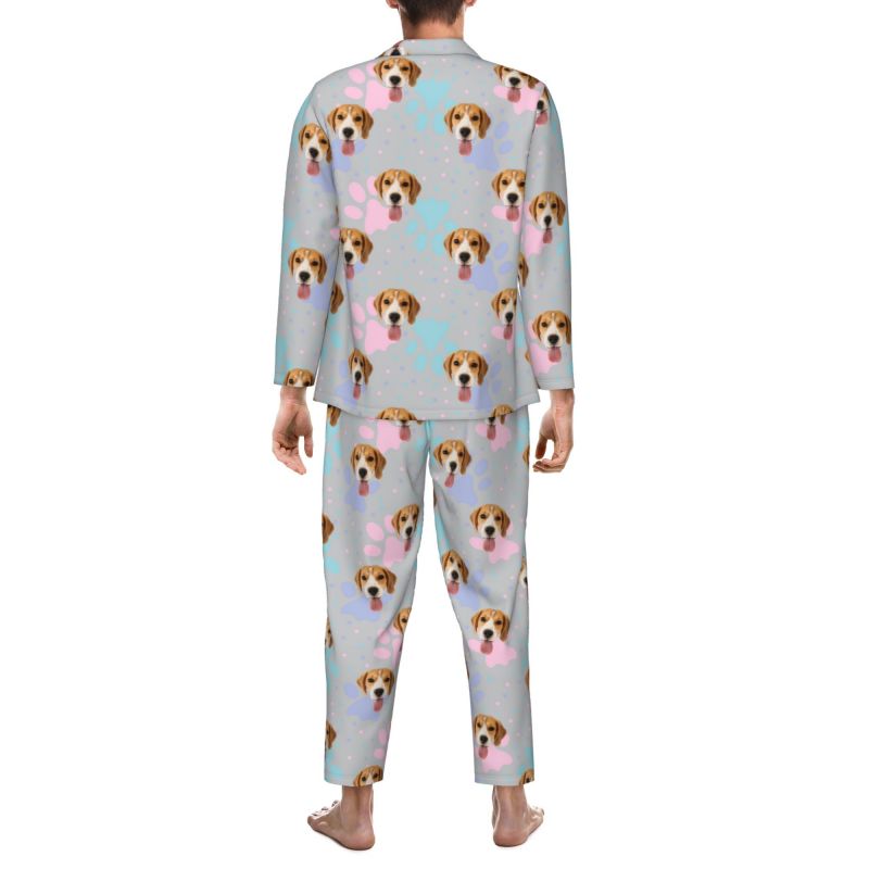 Pijama personalizado con foto de mascota personalizada, diseño de huellas de patas de colores y puntos, regalo creativo para amantes de las mascotas