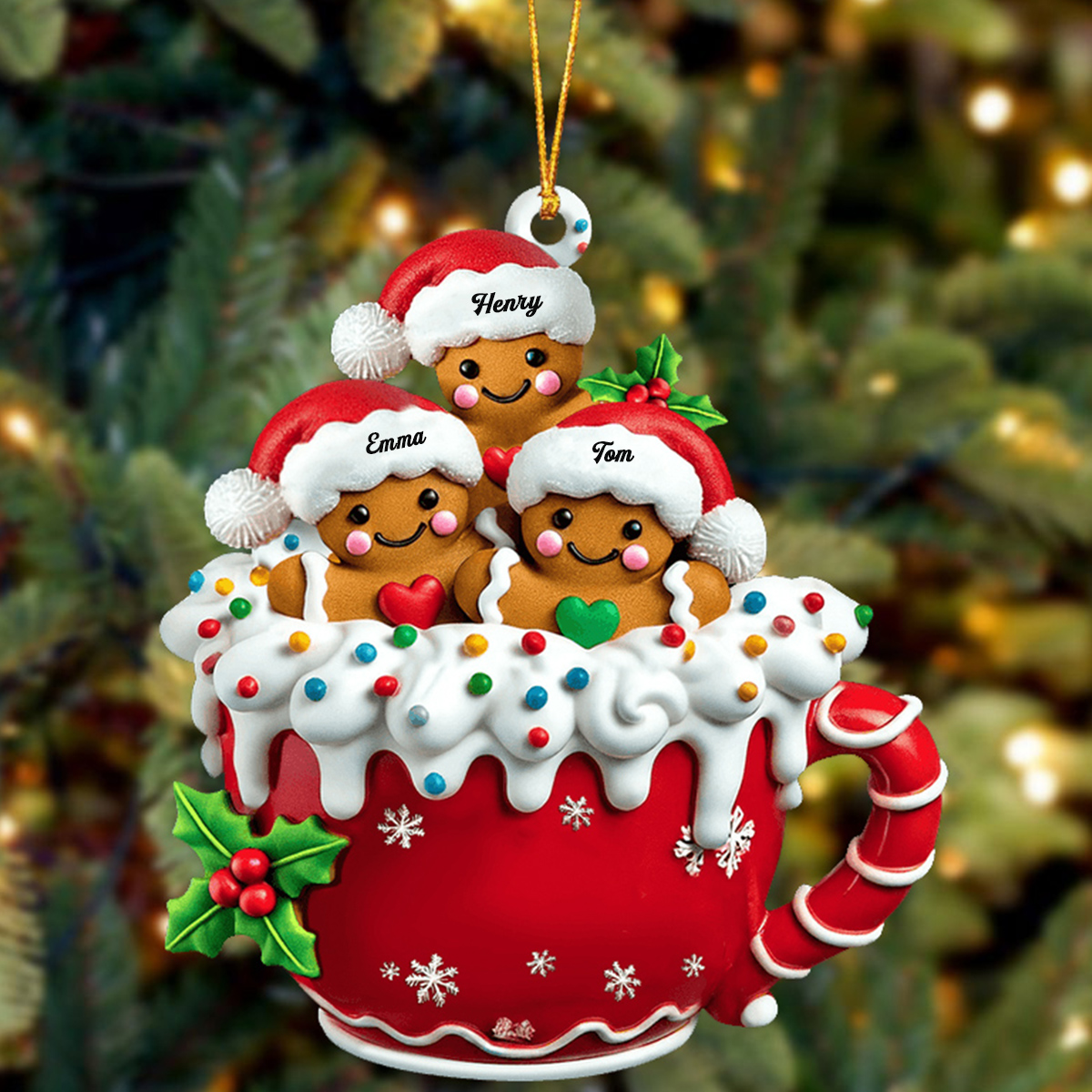 Personalized Gingerbread Man Ornaments with Your Family Name for Christmas Gifts