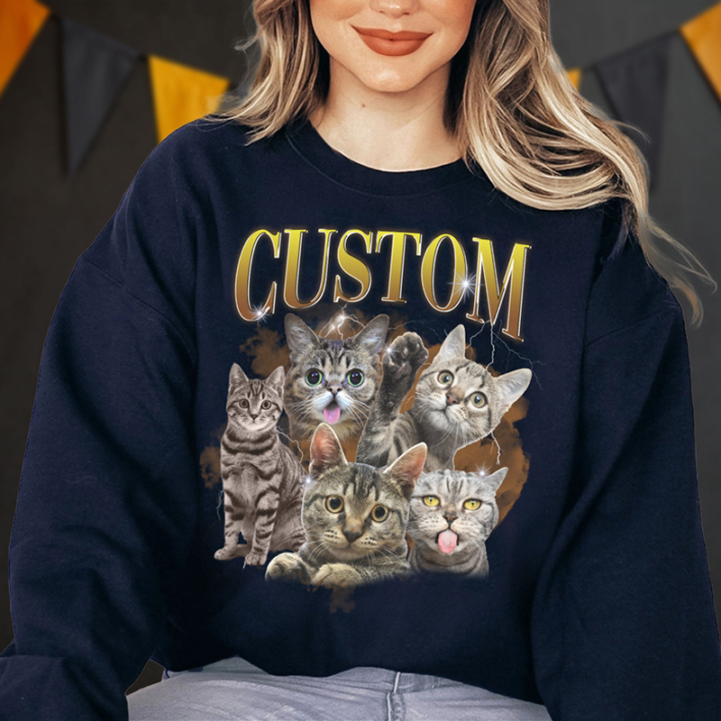 Personalized Sweatshirt with Custom Photos Retro Style Vintage Design for Pet Lovers