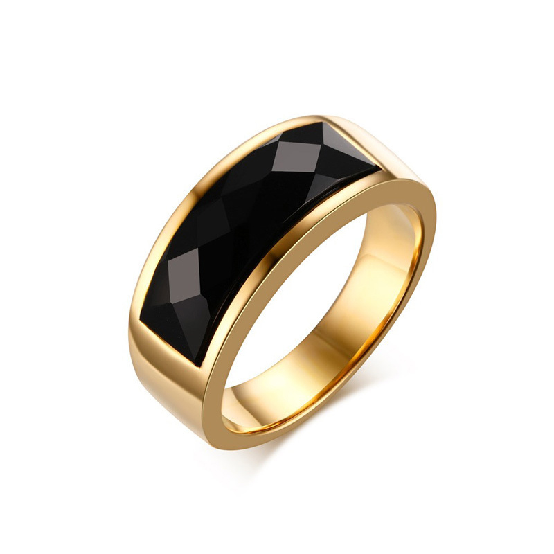 Jeulia High Polished Black Agate Stainless Steel Men's Band
