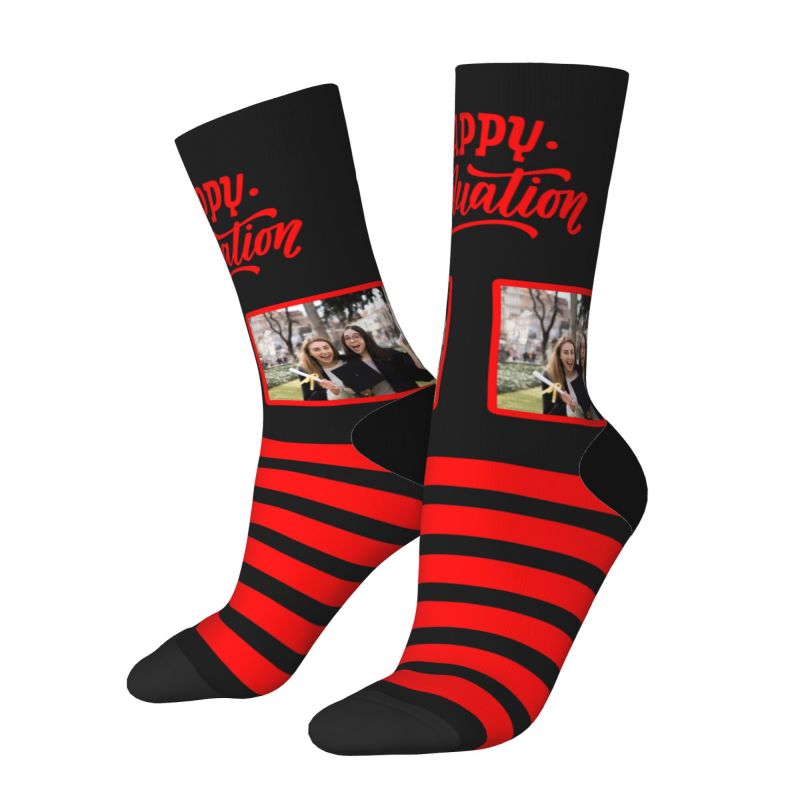 Custom Striped Face Socks 6 Colors Add Photo As Graduation Gift