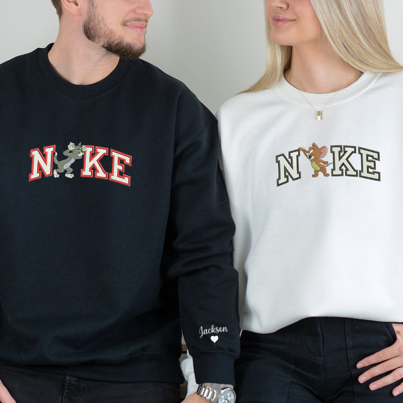 Sudadera personalizada con bordado de Tom y Jerry, patrón de diseño divertido, regalo perfecto para parejas