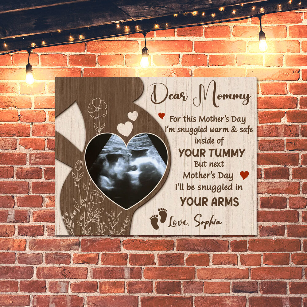 Personalized Picture Canvas Wall Art with Footprint Pattern Precious Gift for Dear Mommy