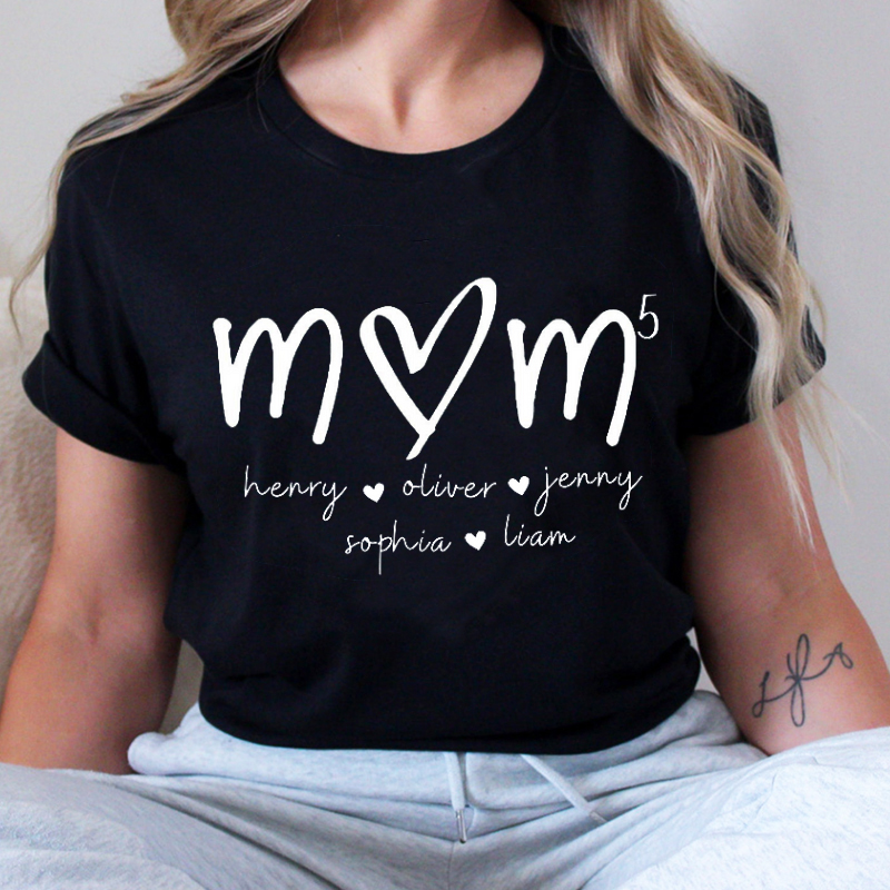 Personalized T-shirt Custom Mom with Number of Children and Names Design Creative Mother's Day Gift