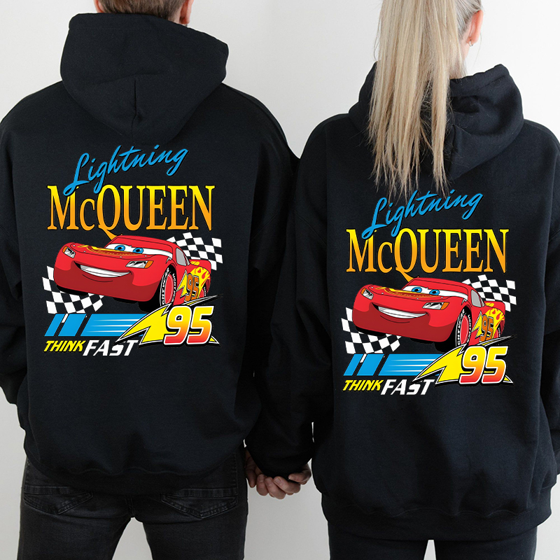Personalized Hoodie Lightning McQueen Think Fast Colorful Pattern Design Cool Gift for Car Lovers