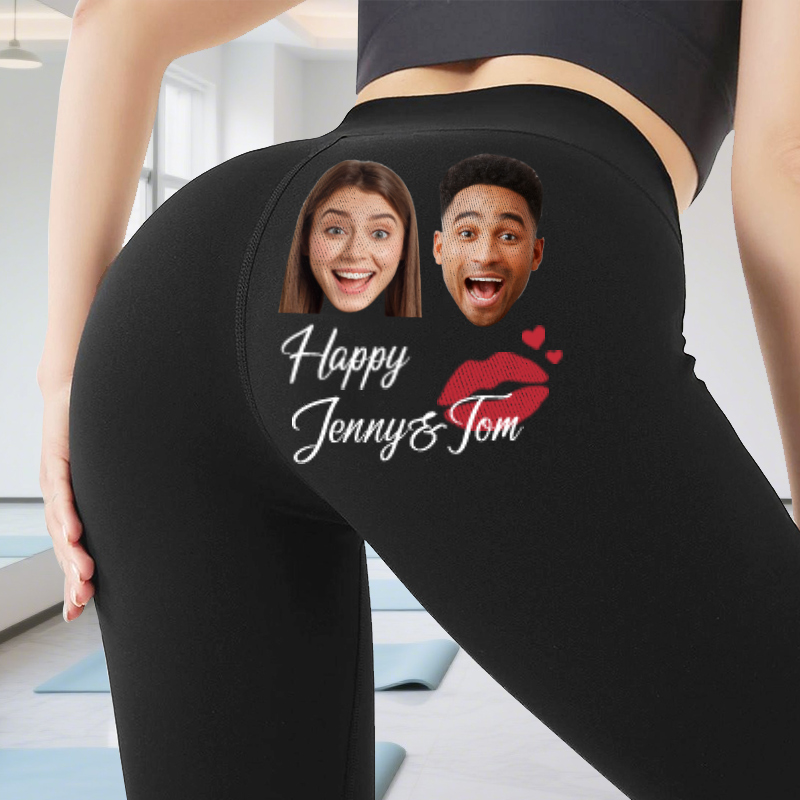 Personalized Leggings Happy Couples Custom Photo Kiss Design Attractive Gift for Her Lovers