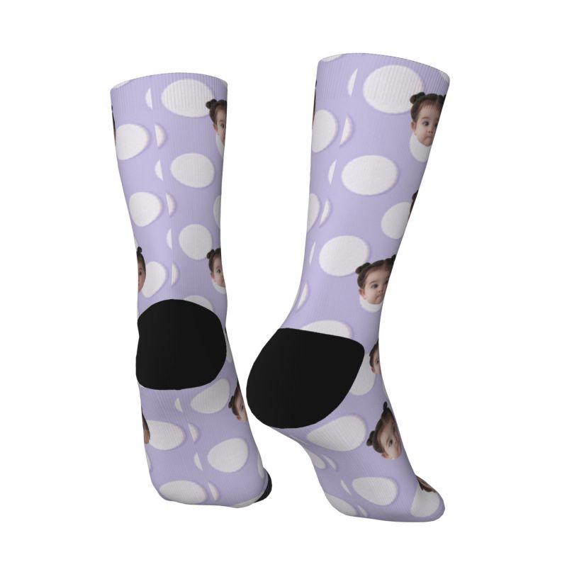 Customized Photo Socks Breathable Material with White Polka Dots for Friends