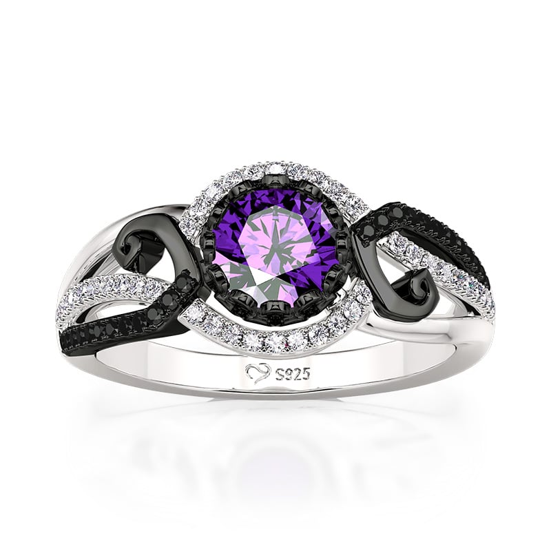 Jeulia "Night Cirsium" Black Flower Ring Sterling Silver
