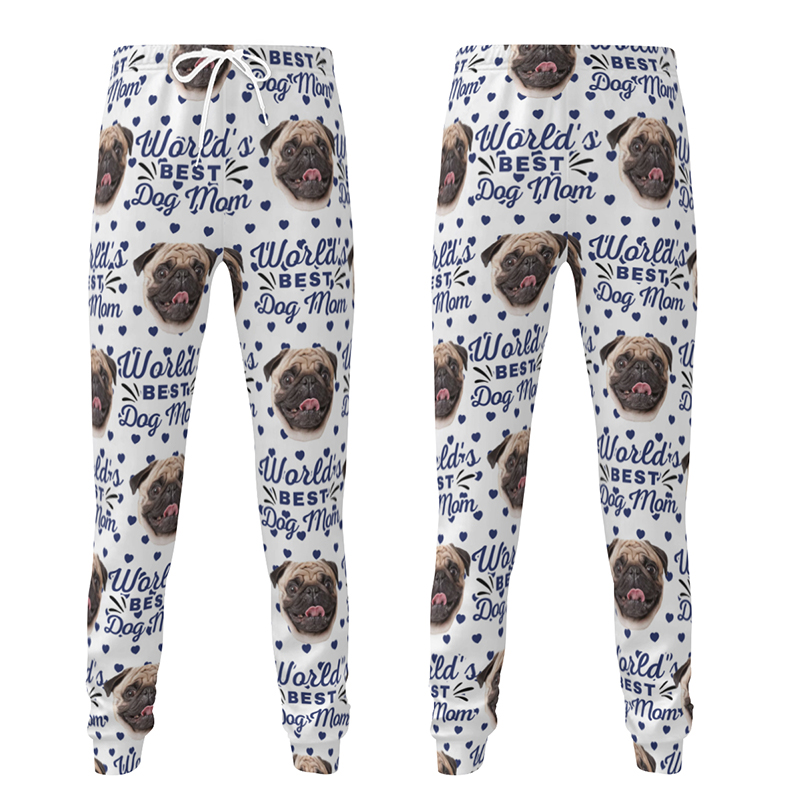 Personalized Unisex Sweatpants World's Best Dog Mom Custom Photo Perfect Gift for Pet Lovers