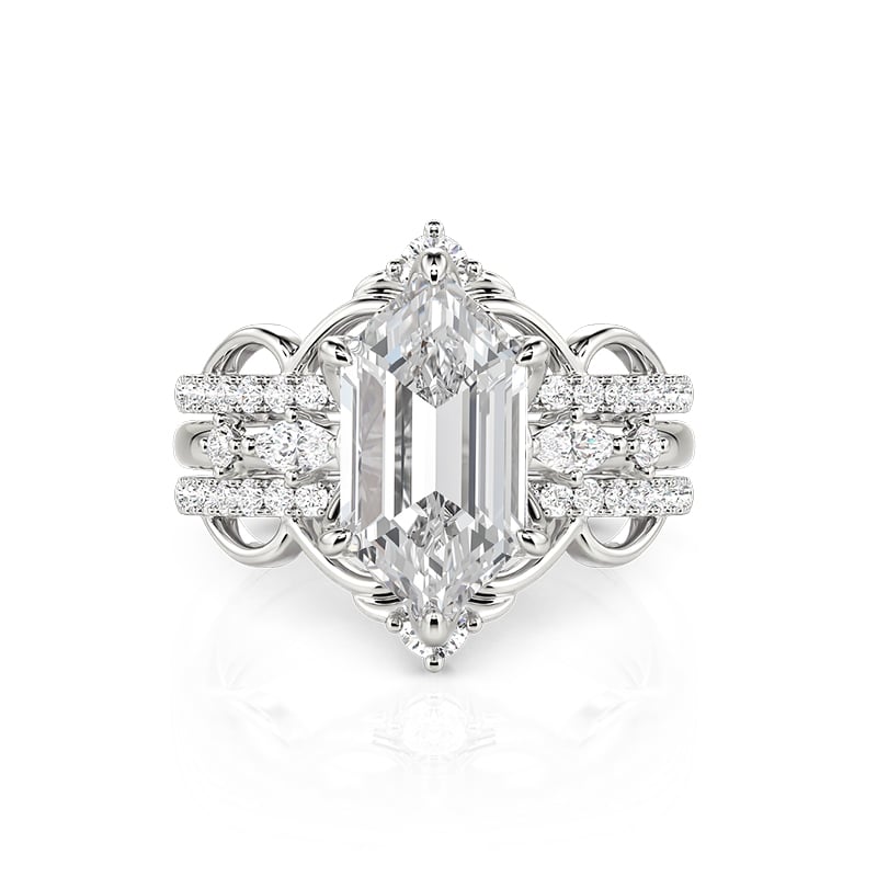 Jeulia Twisted Pavé Hexagonal Emerald Cut Bridal Ring Set