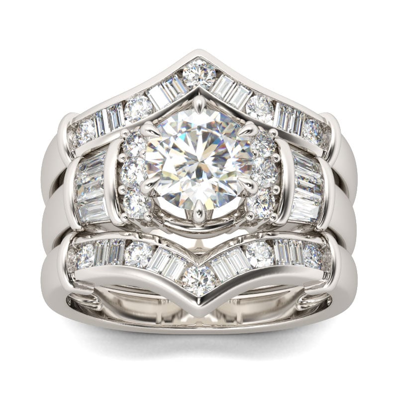 3PC Art Deco Round Cut Sterling Silver Ring Set
