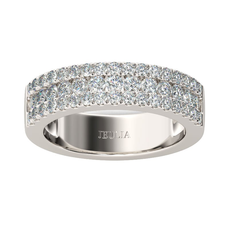Trendy 3-Row Simple Round Cut Wedding Band for Women Sterling Silver