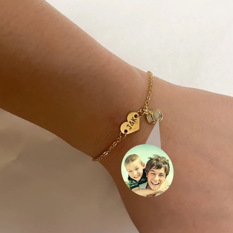 投影 イニシャル 名入れ 写真入り ハート ブレスレット