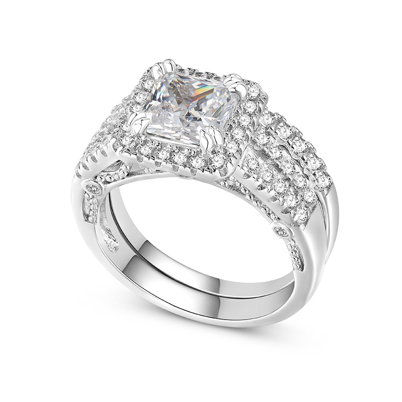 Jeulia Vintage Milgrain Emerald Cut Sterling Silver Ring Set