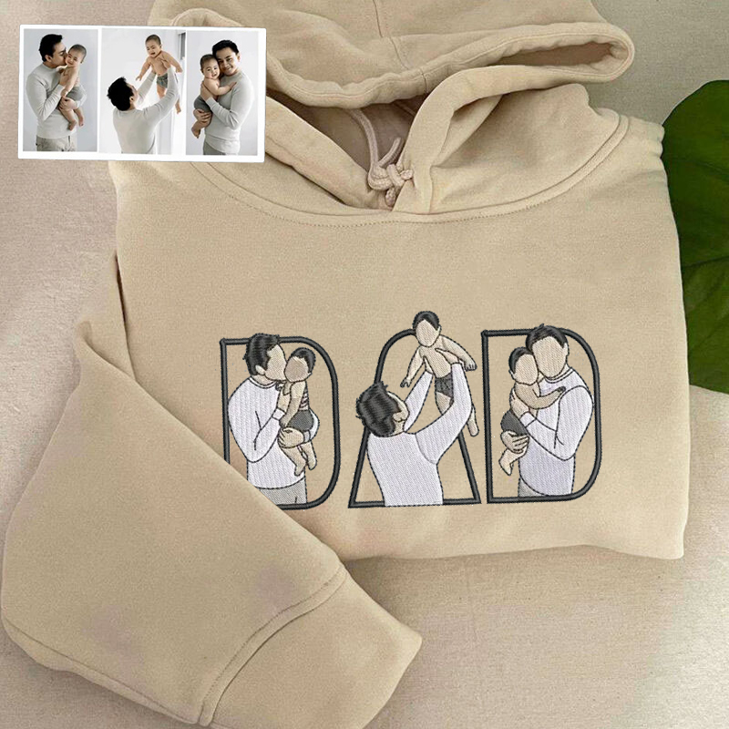 Personalized Hoodie Embroidered Custom Dad and Kids Photos Design Perfect Gift for Father's Day