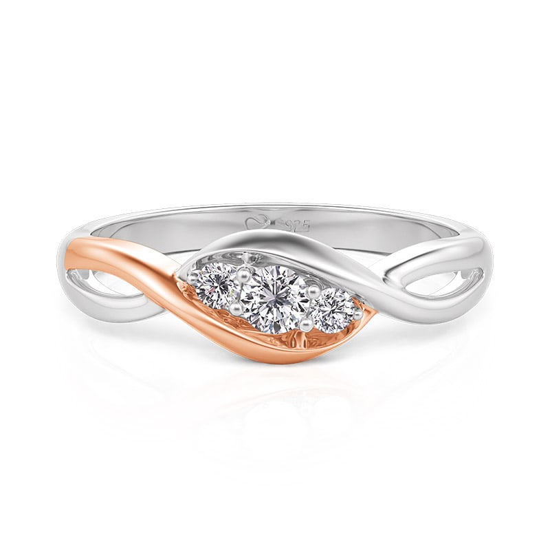 Jeulia Two Tone Custom Three Stone Ring with Birthstone