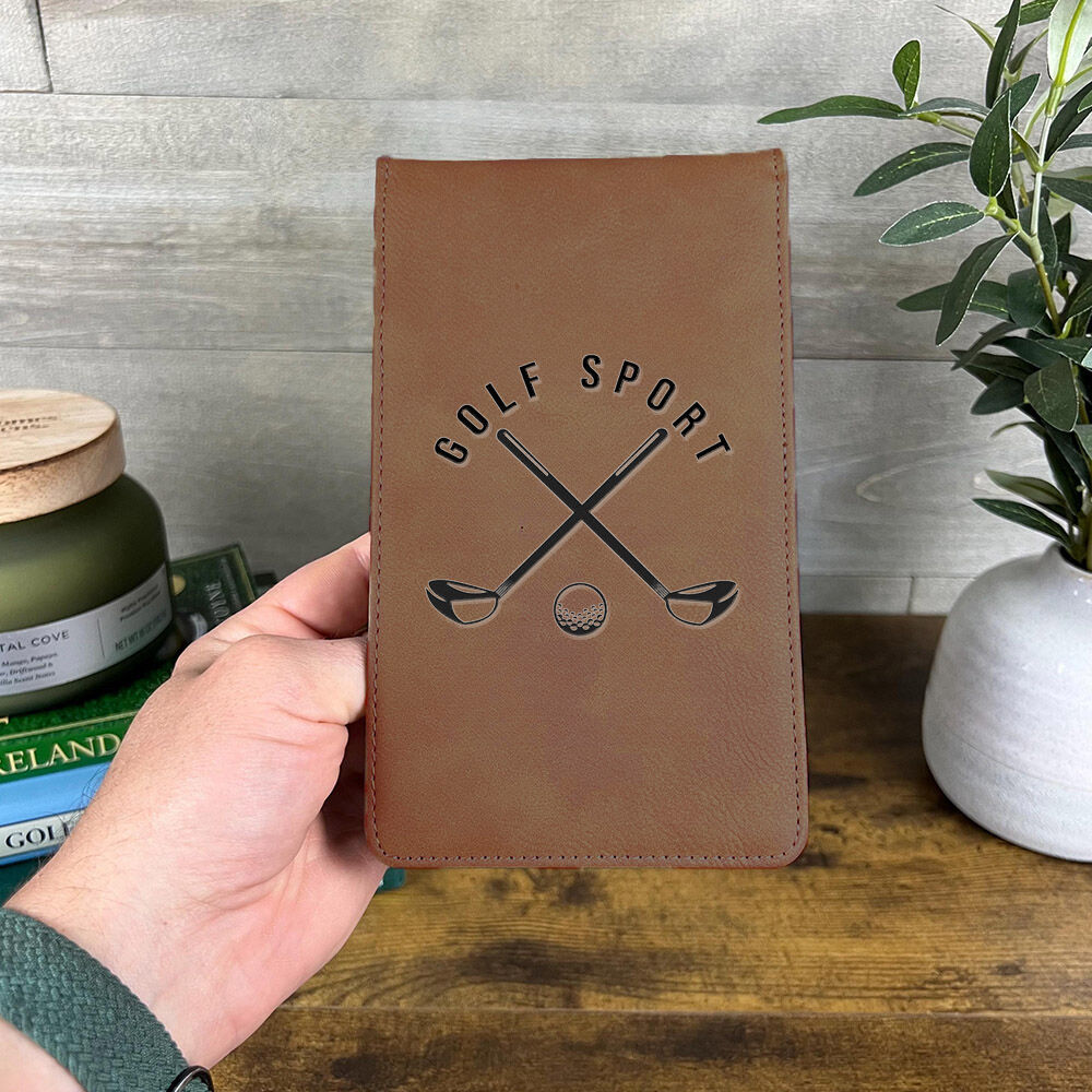 Custom Golf Scorecard Holder Engraved Text Leather Waterproof Yardage Book Cover Gift for Golfers