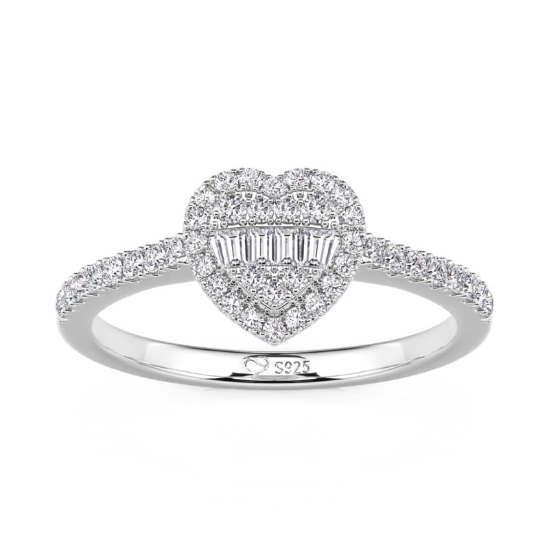 Jeulia Cluster Halo Heart Promise Ring Sterling Silver