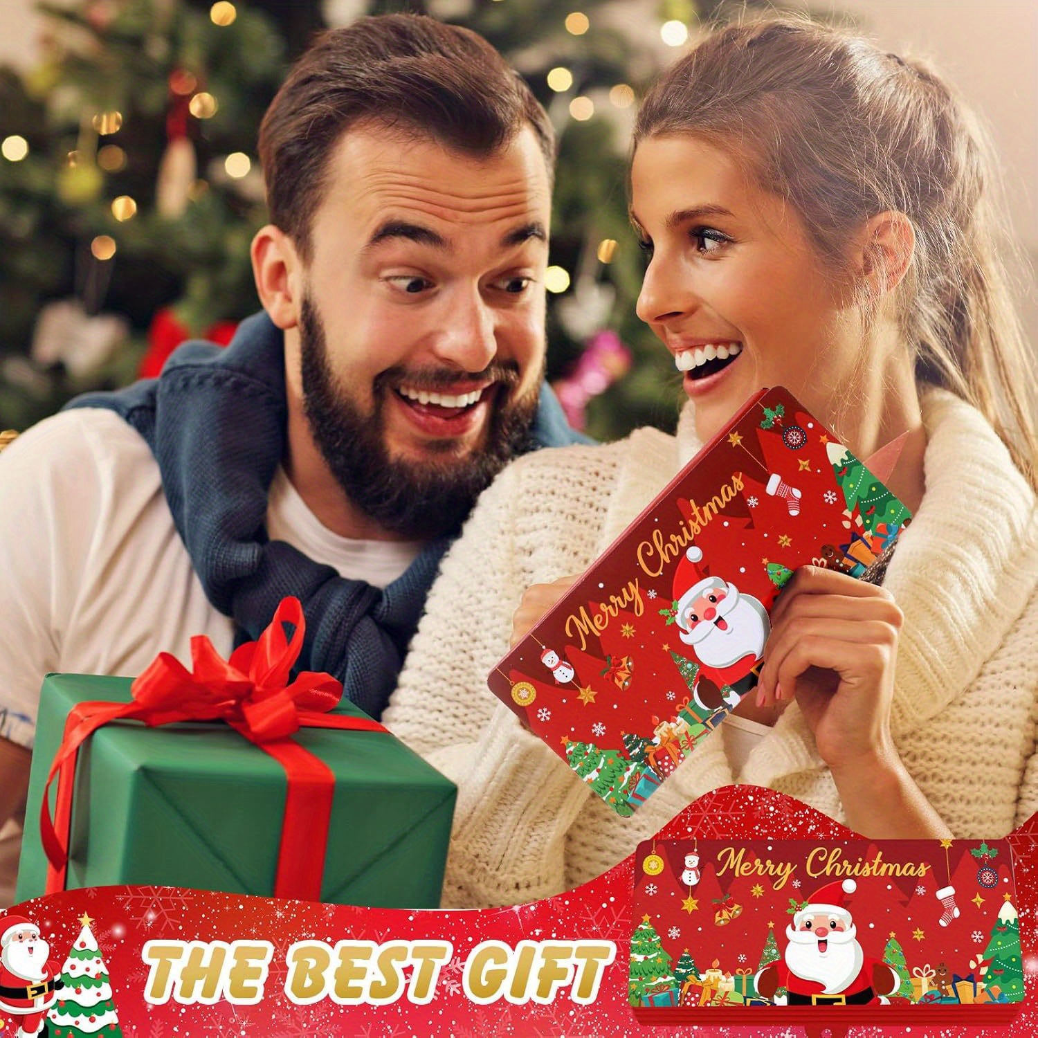 Santa Claus Dollar Bill 10-Slot Red Envelope Surprise Party Money Cash Box for Christmas