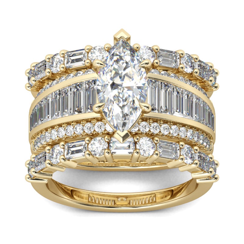 Vintage Marquise Cut Yellow Gold Wedding Ring Sets in Sterling Silver - Rings for Women