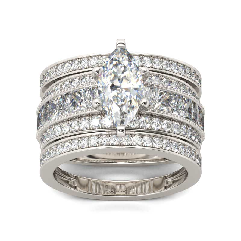 3PC Marquise Cut Engagement Rings in Sterling Silver