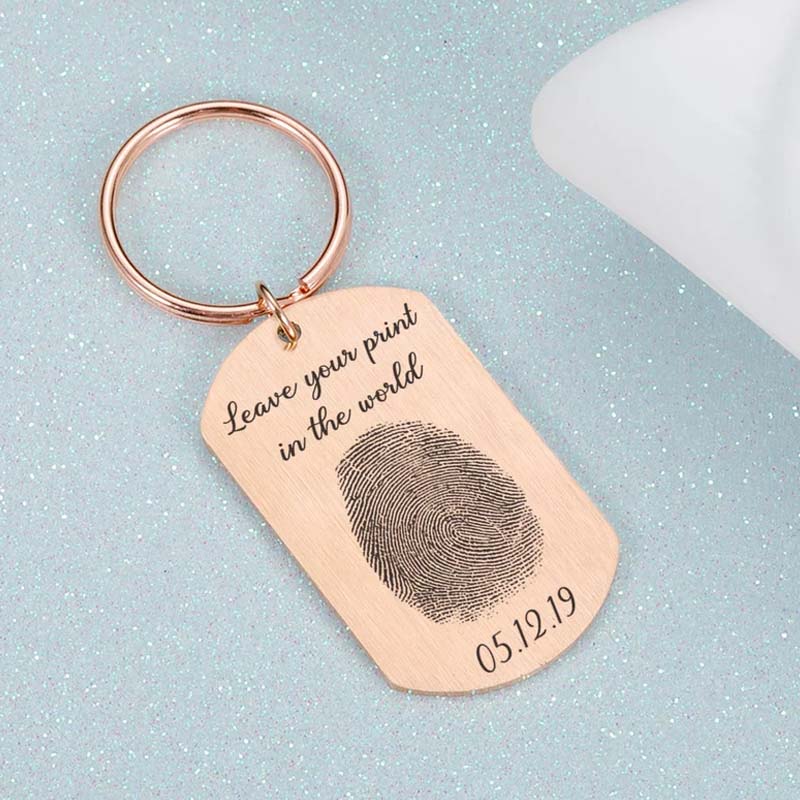 Custom Oval Engraved Fingerprint Keychain