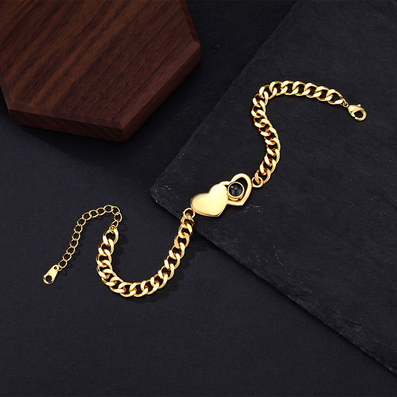 Personalized Projected Picture Bracelet With Double Layer Heart-Shaped Pendant Gift For Boyfriend