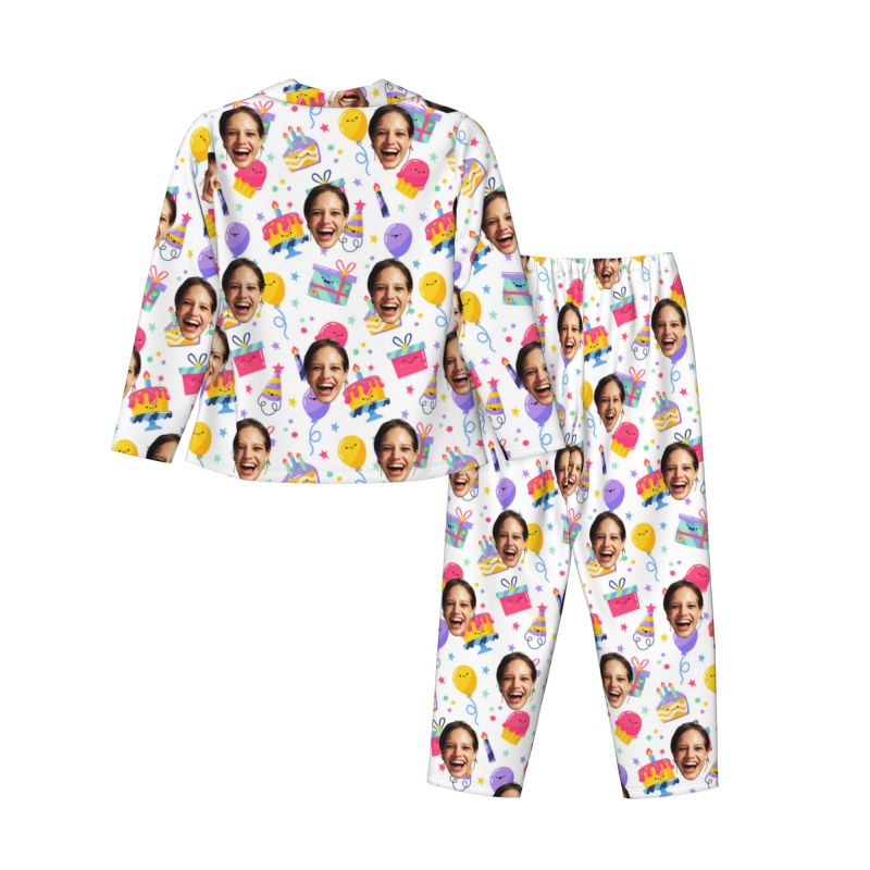 Personalized Pajamas Custom Photo Cake Celebration Party Cute Pattern Design Birthday Gift for Family