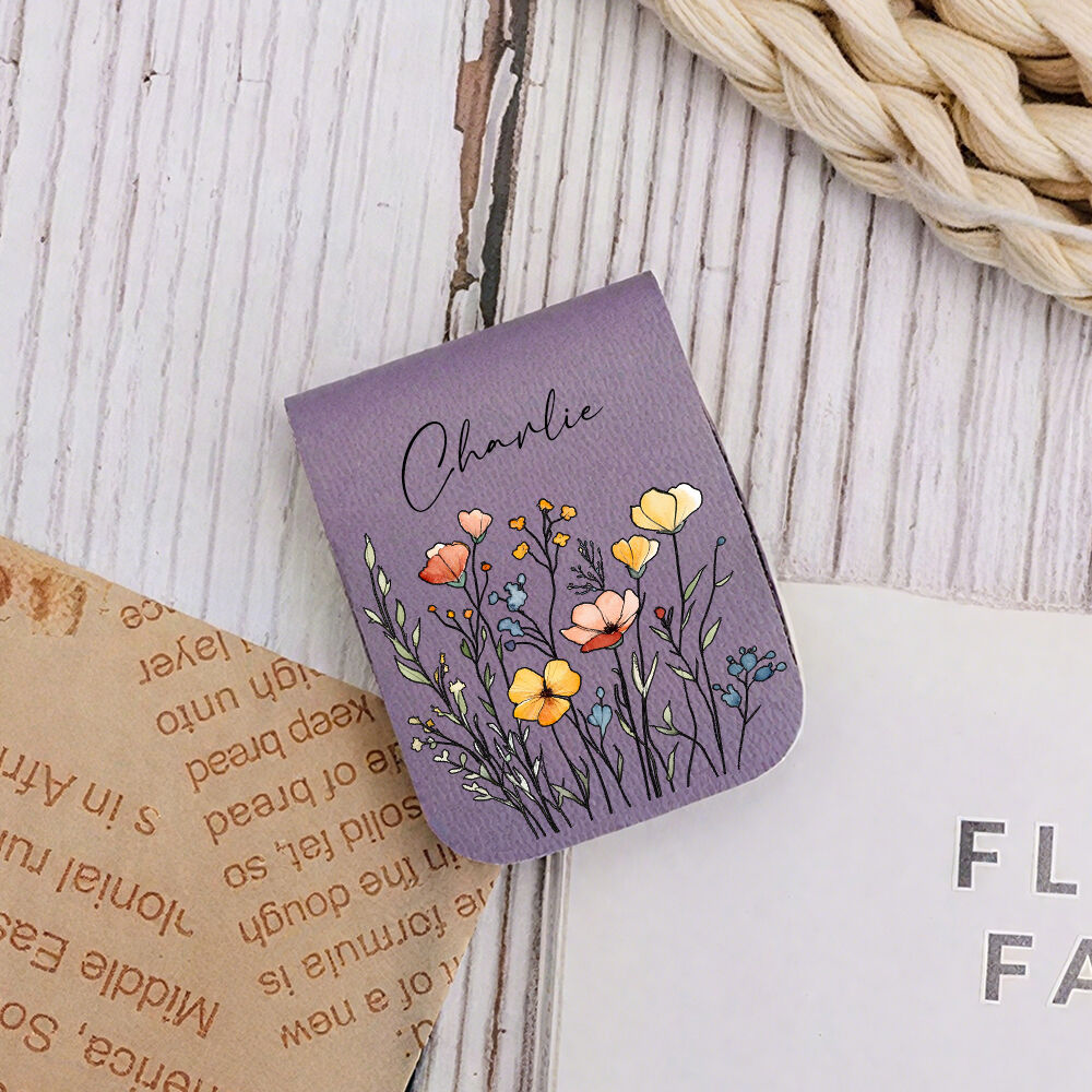 Gepersonaliseerde lederen magnetische boekenlegger met bloemenprint Naam Lederen boekenlegger Cadeau voor haar