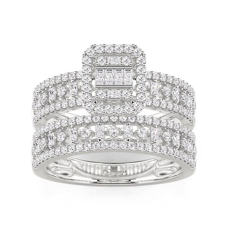 Jeulia Multi-Stone Halo Openwork Bridal Set 2PCS