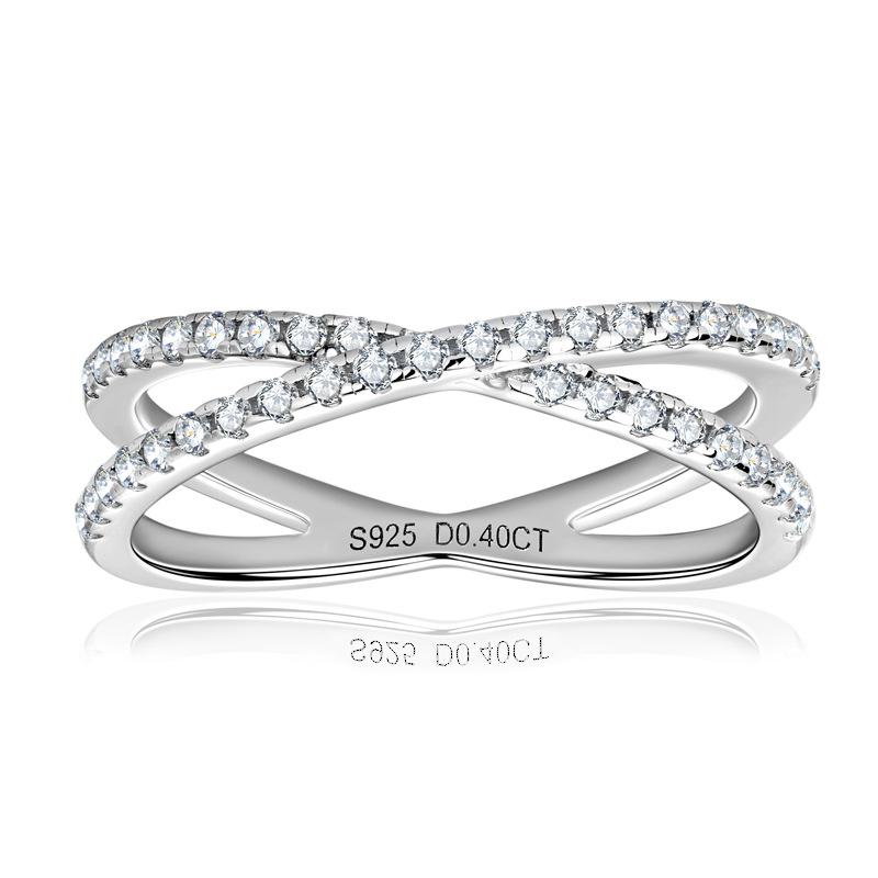 Jeulia Cross Design Moissanite Round Cut Sterling Silver Women's Band
