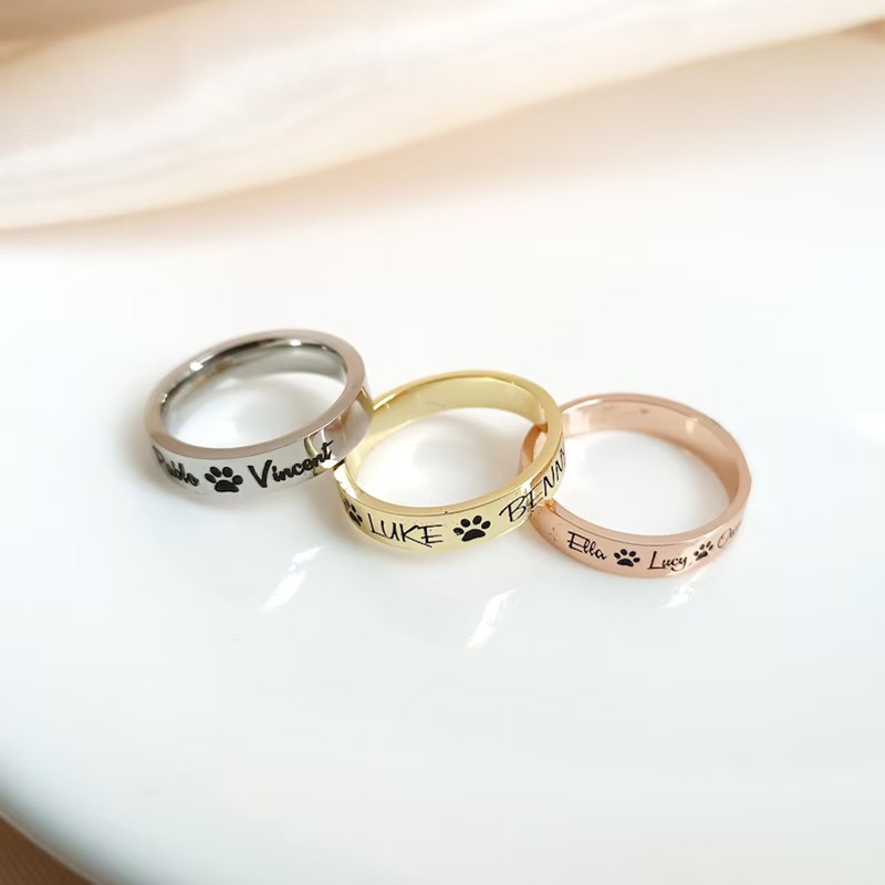 肉球 猫 犬 名入れ 刻印 リング オーダーメイド - Drawelry.jp