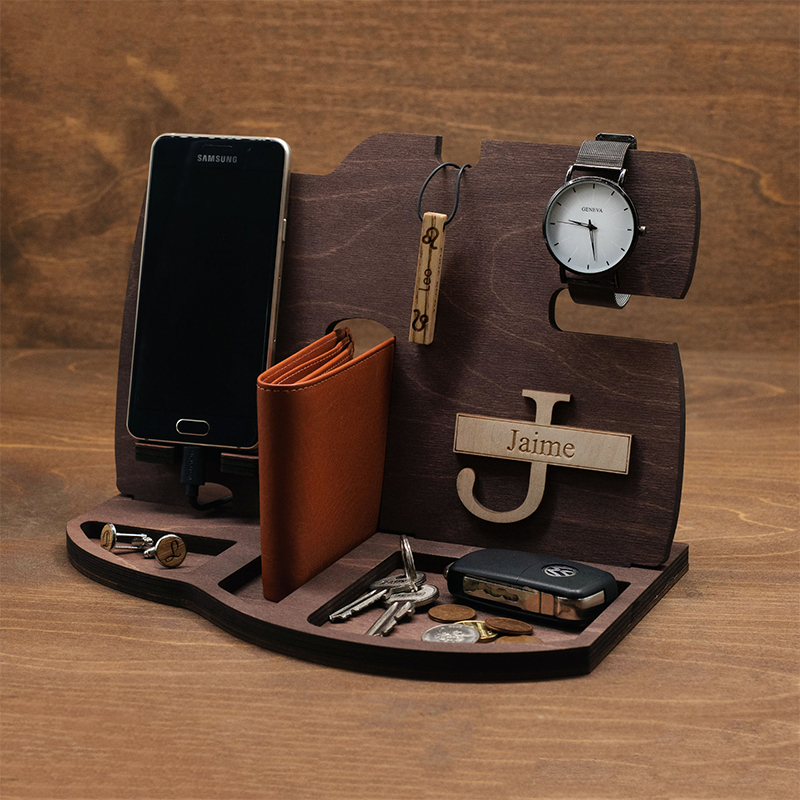 Personalized Desk Organizer Phone Docking Station Accessories Perfect Gift for Him Couple and Dad