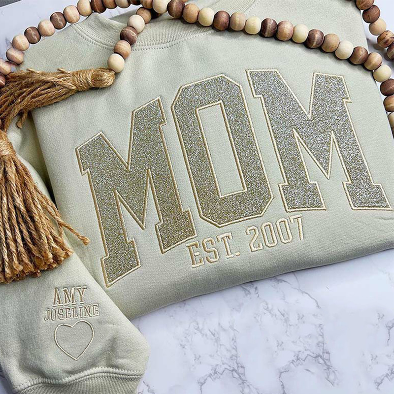 Gepersonaliseerd Sweatshirt Geborduurd Mamma met Custom Glitter Ontwerp Aantrekkelijk Moederdag Cadeau