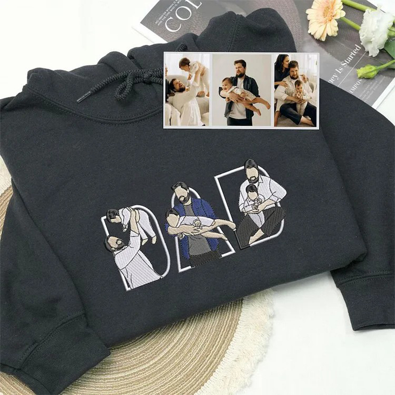 Personalized Hoodie Embroidered Custom Dad and Kids Photos Design Perfect Gift for Father's Day