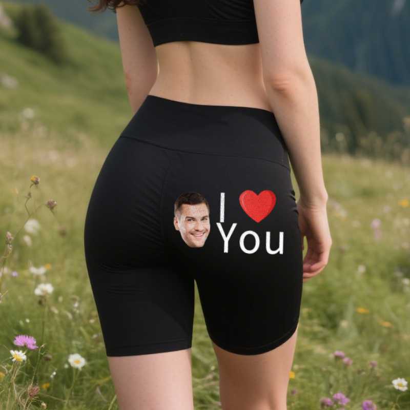 Personalized Biker Leggings I Love You with Custom Photo Heart Design Attractive Gift for Her Lovers