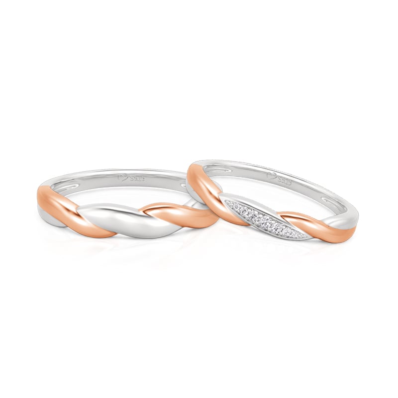 Jeulia Amore Two Tone Twist Couple Rings Set Sterling Silver
