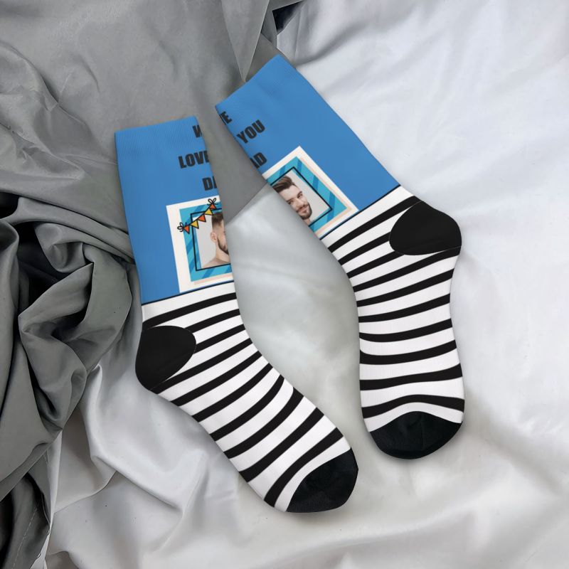 « Chaussettes personnalisées à rayures avec photo « We Love You Dad