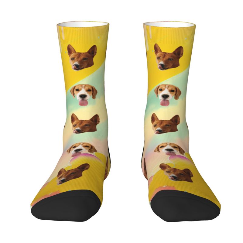 Personalized Tie Dye Face Socks Rainbow Printed with 2 Pet Photos