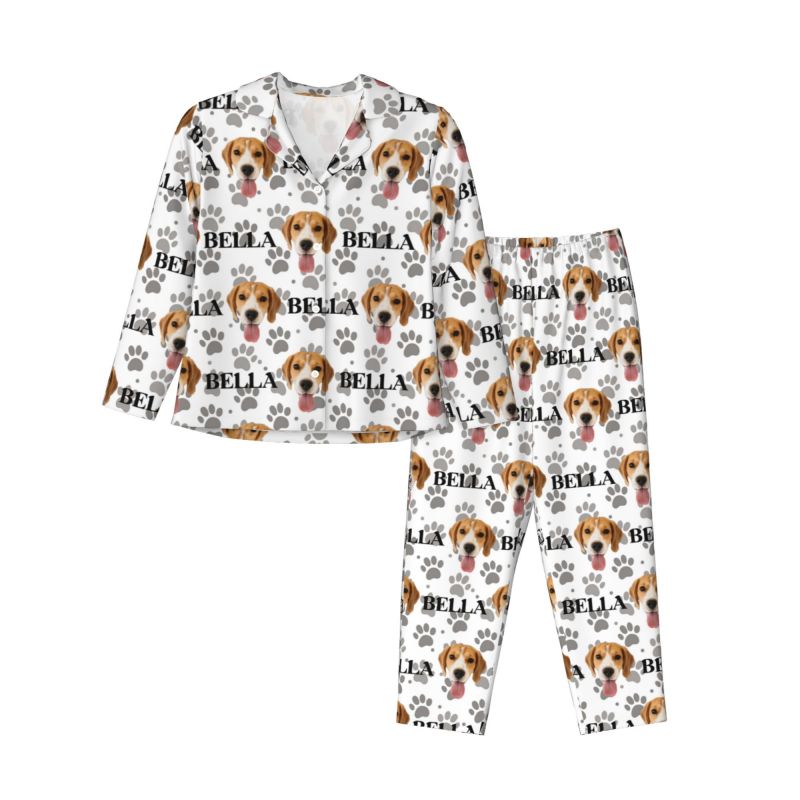 Personalized Pajamas Custom Pet Photo and Name with Cute Pawprints Design Gift for Pet Lovers