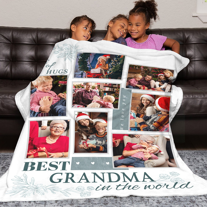 Personalized Photo Blanket with Leaves Pattern Simple Gift for Family