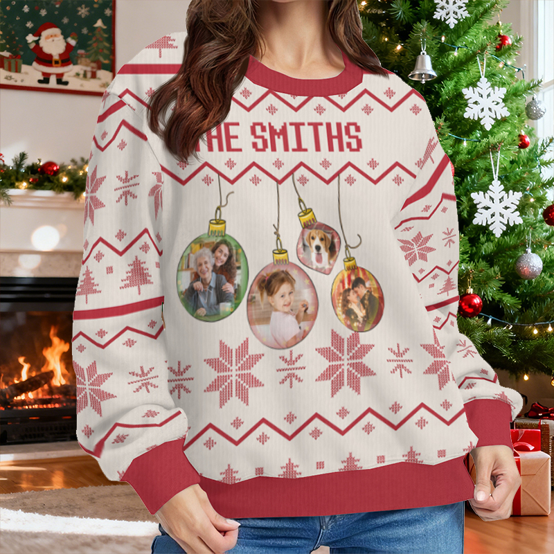 Personalisierter hässliche Weihnachtspullover Unisex mit individuellem Foto Lichterkette Design Kreatives Weihnachtsgeschenk für die Familie
