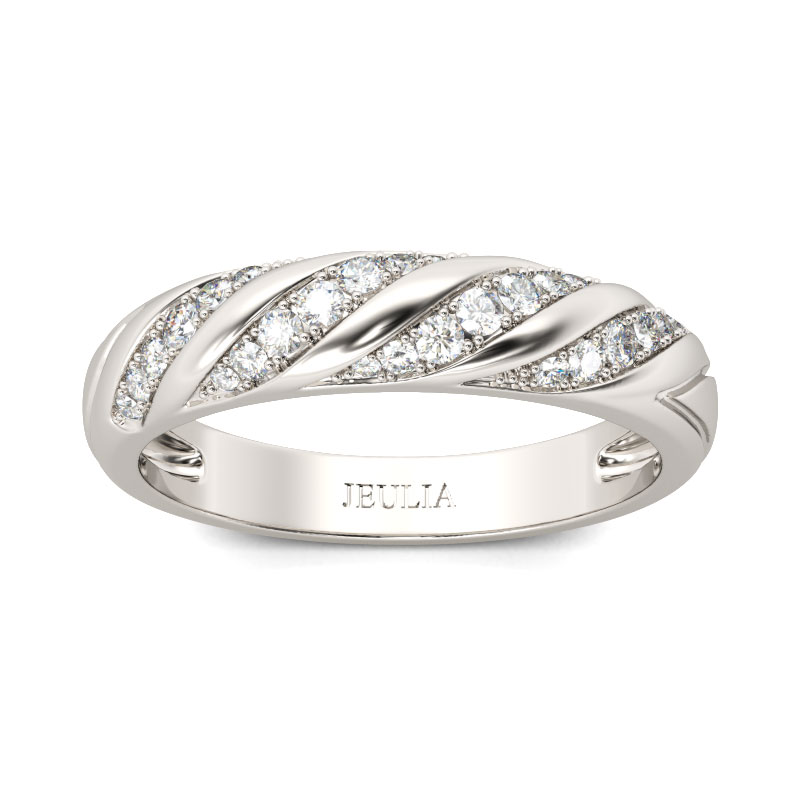 Diagonal Twist Round Cut Sterling Silver Wedding Band for Women