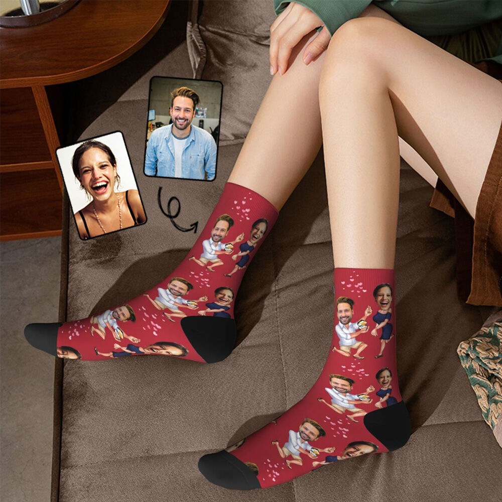 Personalized Face Socks Couple Photo Funny Socks for Marriage Proposal