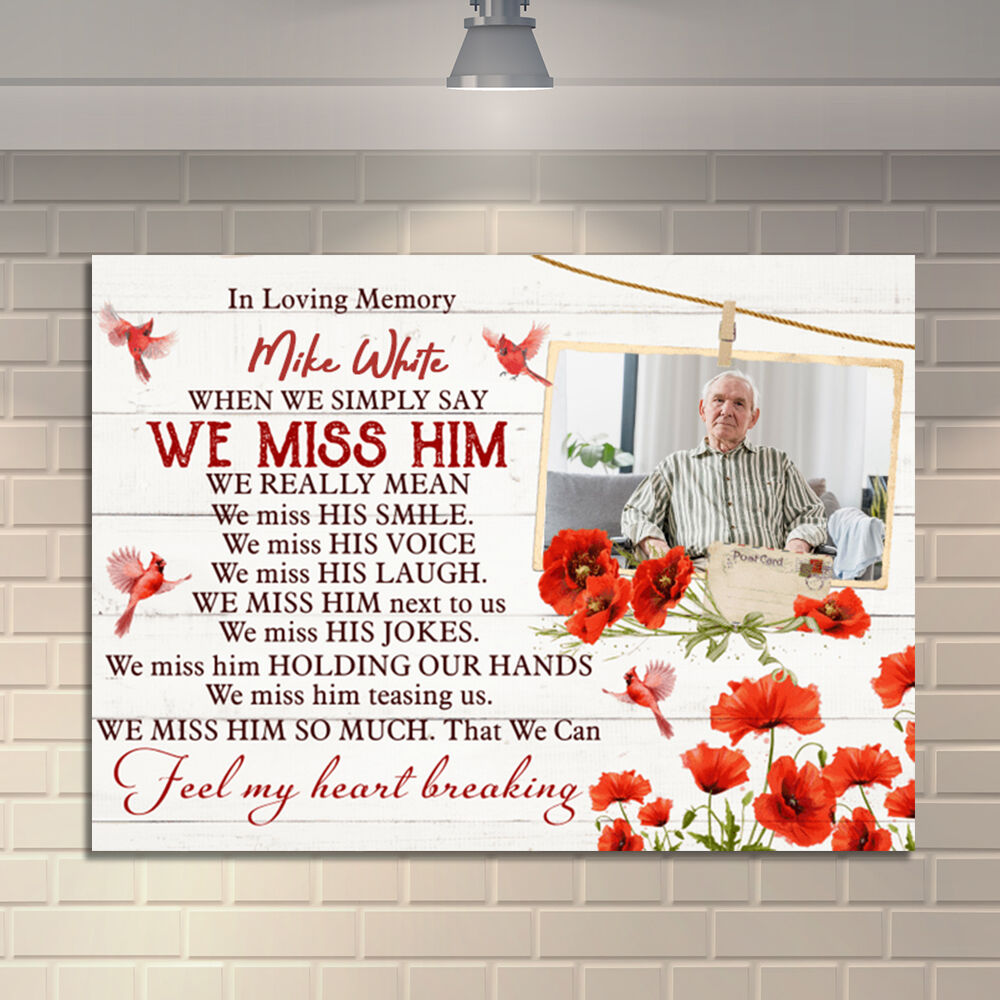 Personalized Picture Canvas Wall Art with Red Flowers Pattern Warm Present for Family