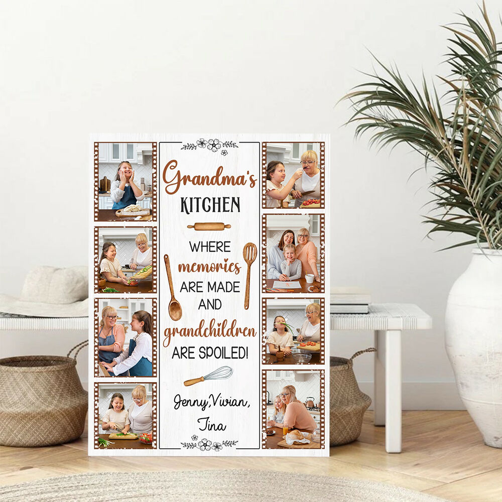 Personalized Picture Canvas Wall Art with Small Rolling Pin Pattern Creative Gift for Grandma