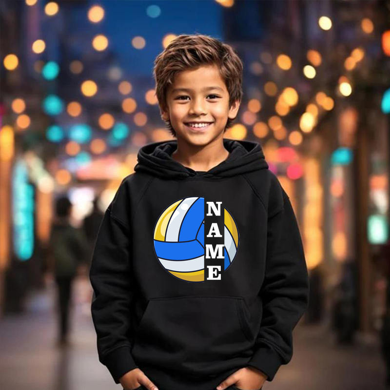 Sudaderas con capucha personalizadas para niños con etiquetas de nombre personalizadas y gráficos de voleibol para fanáticos de los deportes